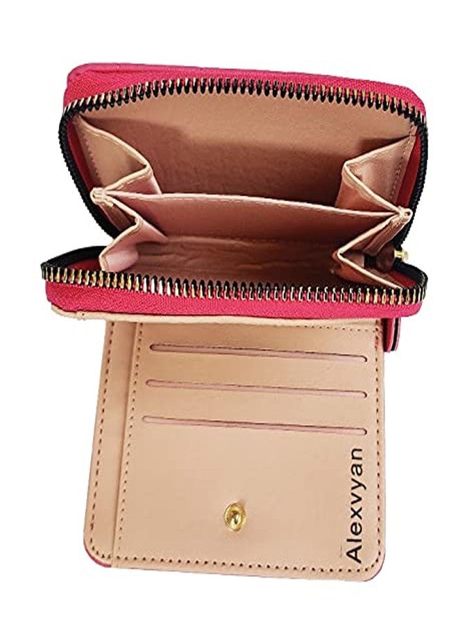 أليكسفيان محفظة صغيرة نسائية من أليكسفيان، حقيبة يد نسائية، محفظة نسائية/سيدات/فتيات، حامل بطاقات بثلاثة جيوب (نقشة مربعات وردية) - Image 3